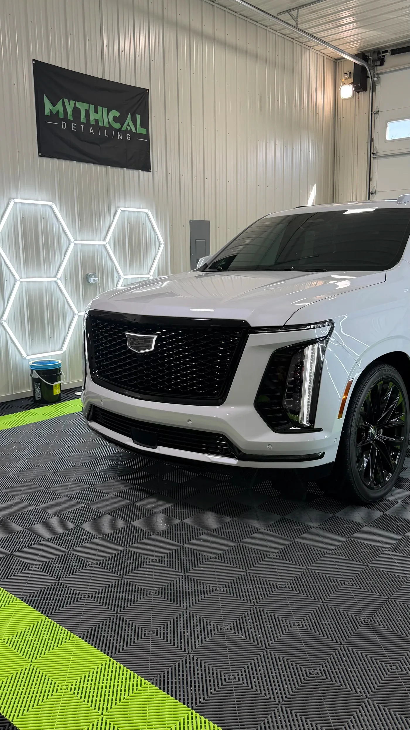 Cadillac Escalade white detail at shop Kansas City